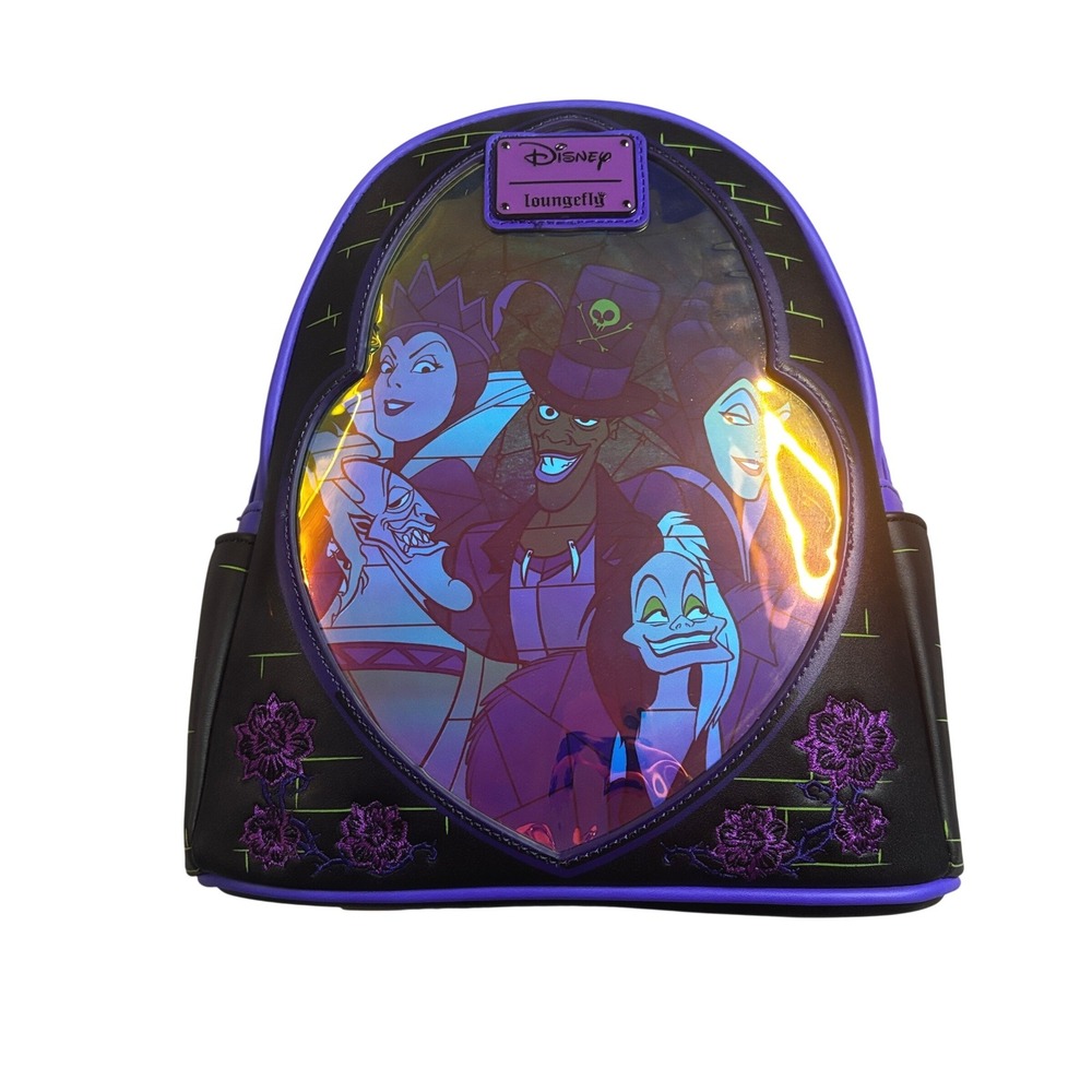 Loungefly Disney Villains Curse Glow in the Dark Mini Backpack Purple Black NEW